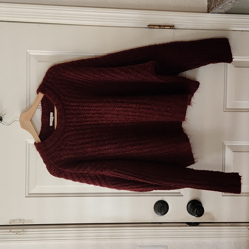 American Eagle Burgundy Chunky knit sweater cozy oversized fall pullover